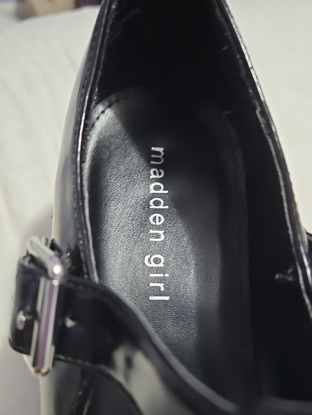 Madden Girl Black Patent Mary Jane Block Heel with Buckle Strap - Picture 9 of 16
